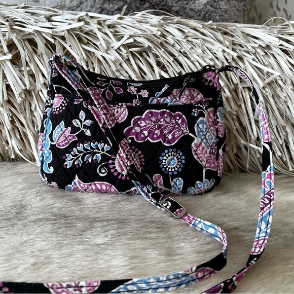 VERA BRADLEY Alpine Floral Little Crossbody Black Blue Purple Quilted REPAIRED - Picture 7 of 16